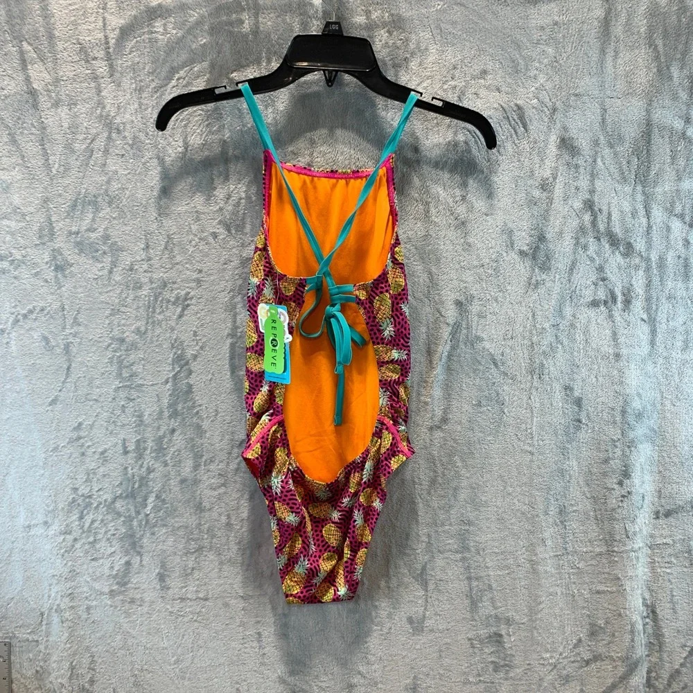 Speedo Vibe Collection Pineapple Party One Piece Swimsuit Pink Teal Size 34 NEW